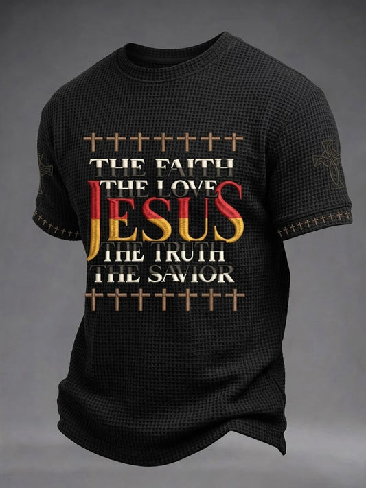Christian Jesus Cross Waffel T-shirt met korte mouwen voor heren
