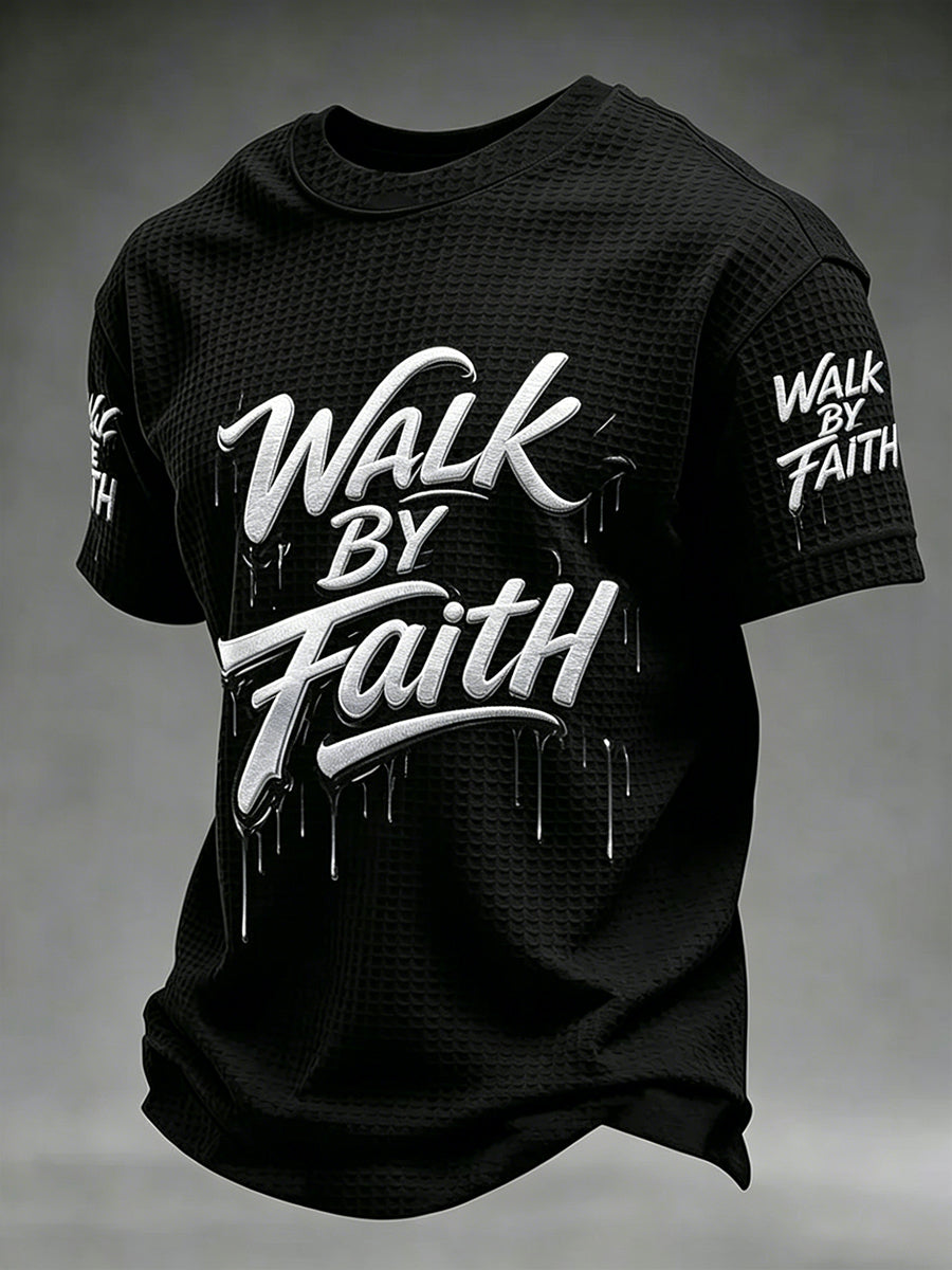 Christian WALK Heren DOOR FAITH Cross Waffle T-shirt met korte mouwen