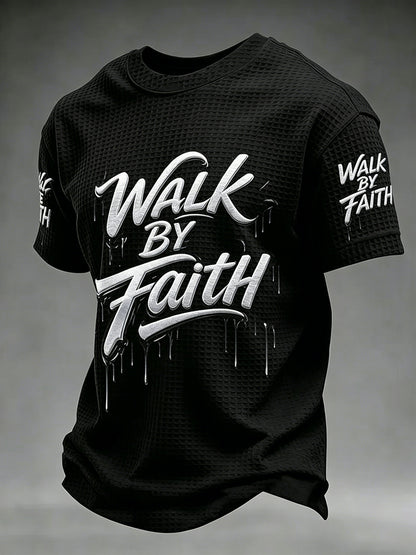 Christian WALK Heren DOOR FAITH Cross Waffle T-shirt met korte mouwen