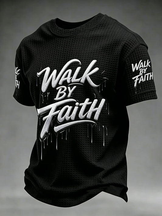 Christian WALK Heren DOOR FAITH Cross Waffle T-shirt met korte mouwen