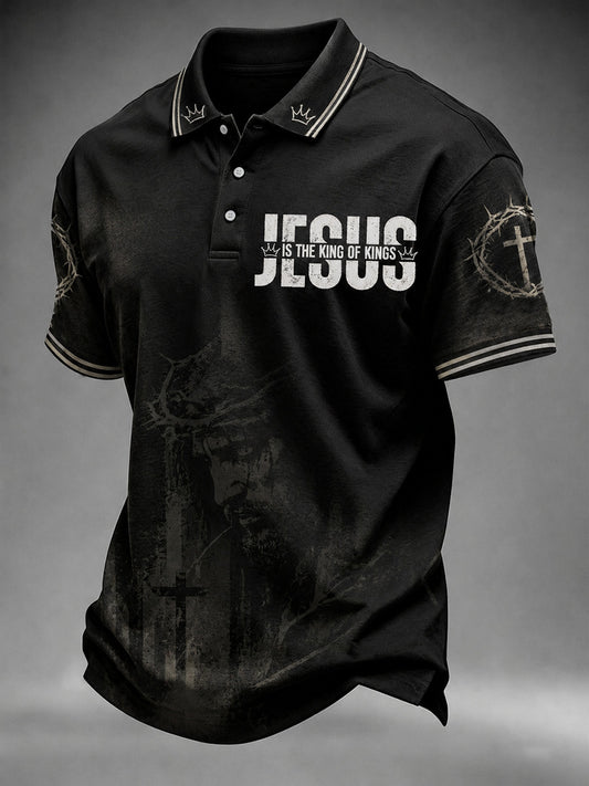 Miesten kristillinen risti Jeesus on kuningas Kuninkaiden Print Polo.