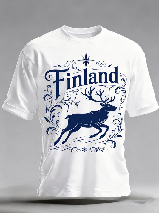 Miesten suomalainen Minimalistinen poro Motif Muistotaide Print T-paiti