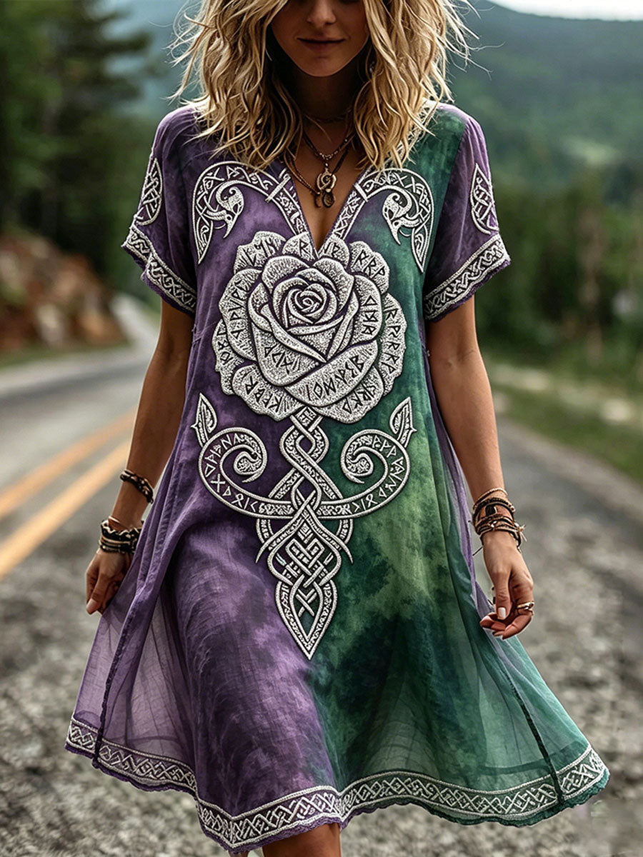 Naisten Viking Celtic Rose Gradient Tulosta lyhythiha Mini mekko