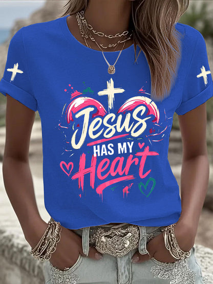 Naisten Christian Cross Print Casual Tee