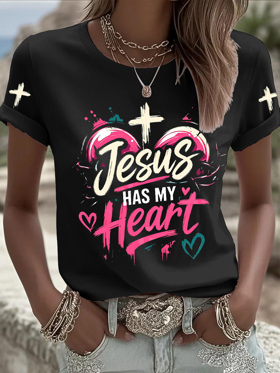 Naisten Christian Cross Print Casual Tee