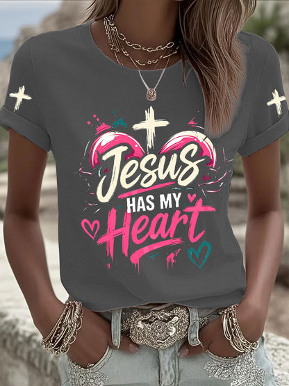 Naisten Christian Cross Print Casual Tee