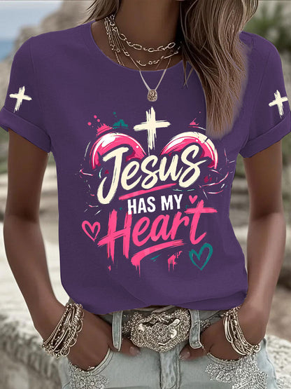 Naisten Christian Cross Print Casual Tee