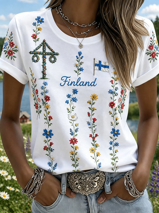 Naisten suomalainen juhannusfestivaali Muistotaide Print T-paito