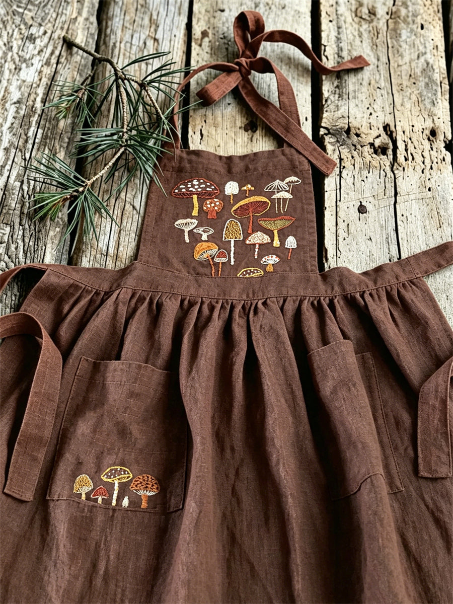 Naisten Vintage Metsä sieni kuvio patch taskut täynnä Maxi Pinafore Meko
