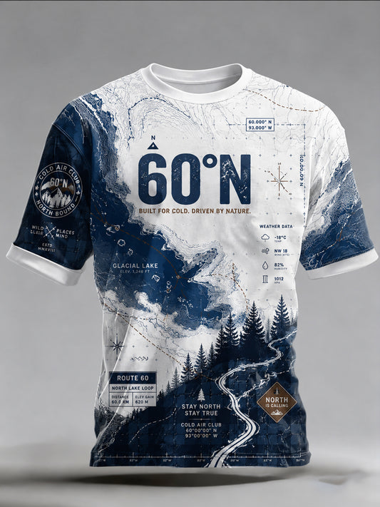 Miesten Suomen järvi Contour Line Poro Element Art Print T-paiti
