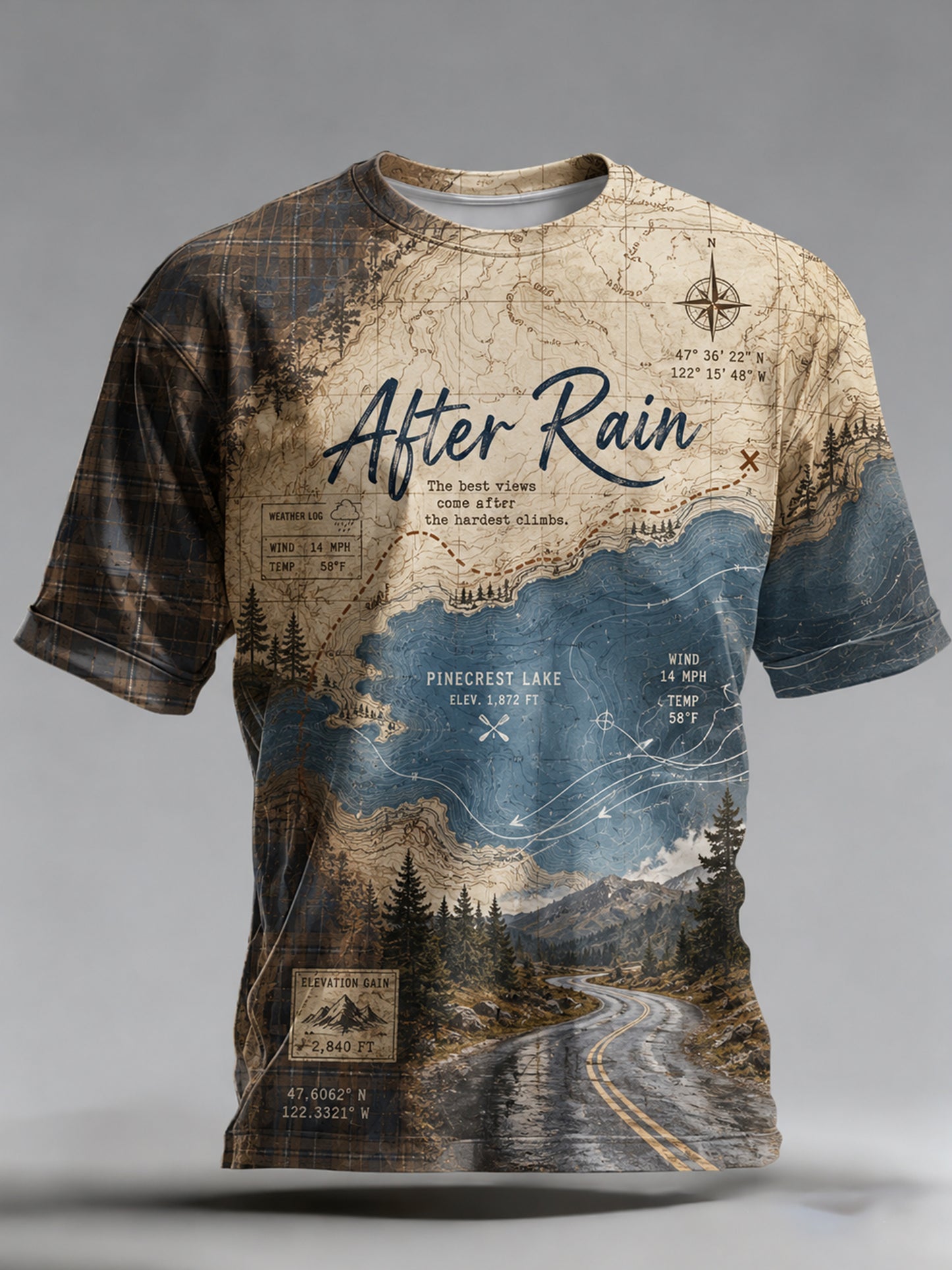 Miesten Suomen järvi Contour Line Poro Element Art Print T-paiti