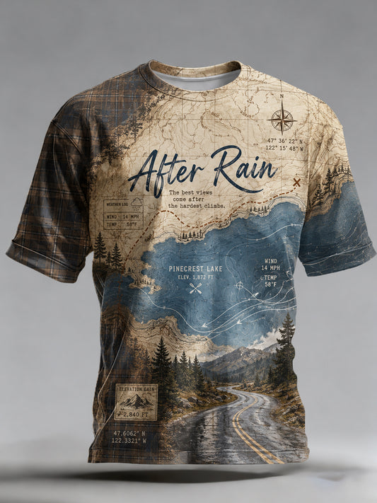 Miesten Suomen järvi Contour Line Poro Element Art Print T-paiti