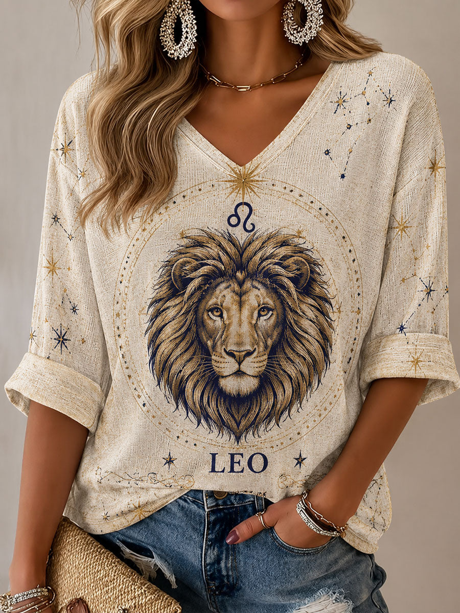 Naisten Leo Horoskooppi-teema Retro-tyylinen T-paito