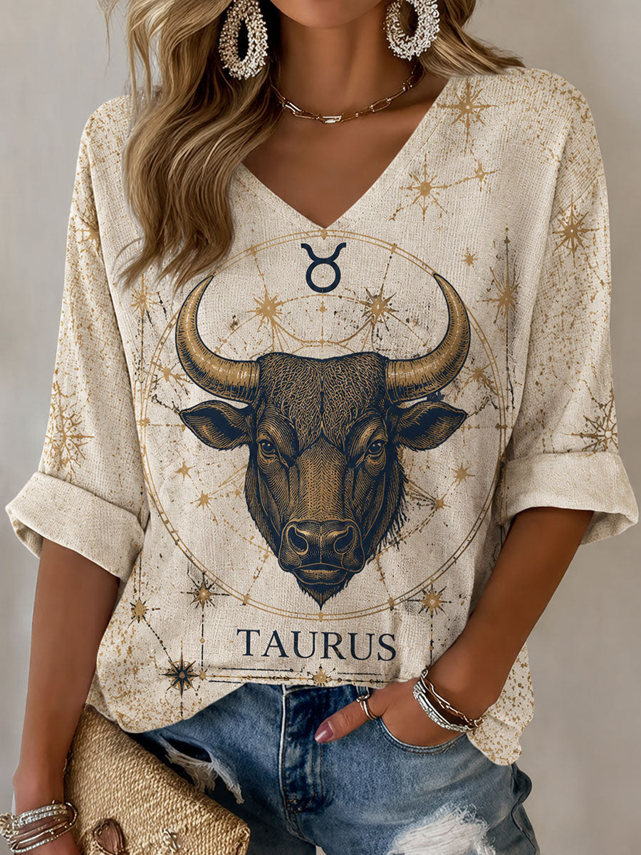 Naisten Taurus Horoskooppi-teema Retro-tyylinen T-paito