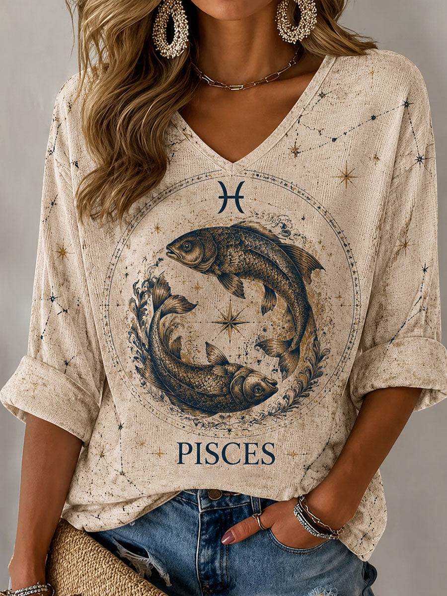 Naisten Kalat Horoskooppi-teema Retro-tyyli Casual T-paita