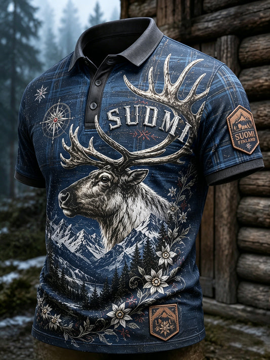 Miesten suomalainen poro-teema-taide Print Polo-paita