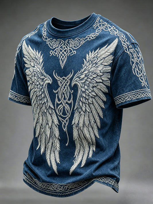 Miesten Vintage Viking Celtic solmu WIngs Print Short Sleeves T-paito