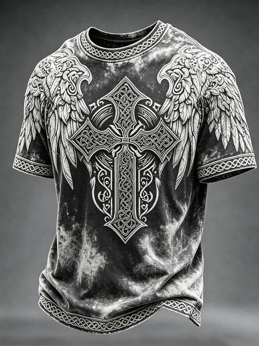 Miesten Vintage Viking Celtic Risti siivet Tulosta lyhyet hihat T-paita