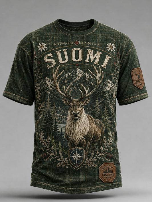 Miesten suomalainen arktinen poro Element Art Print T-paiti