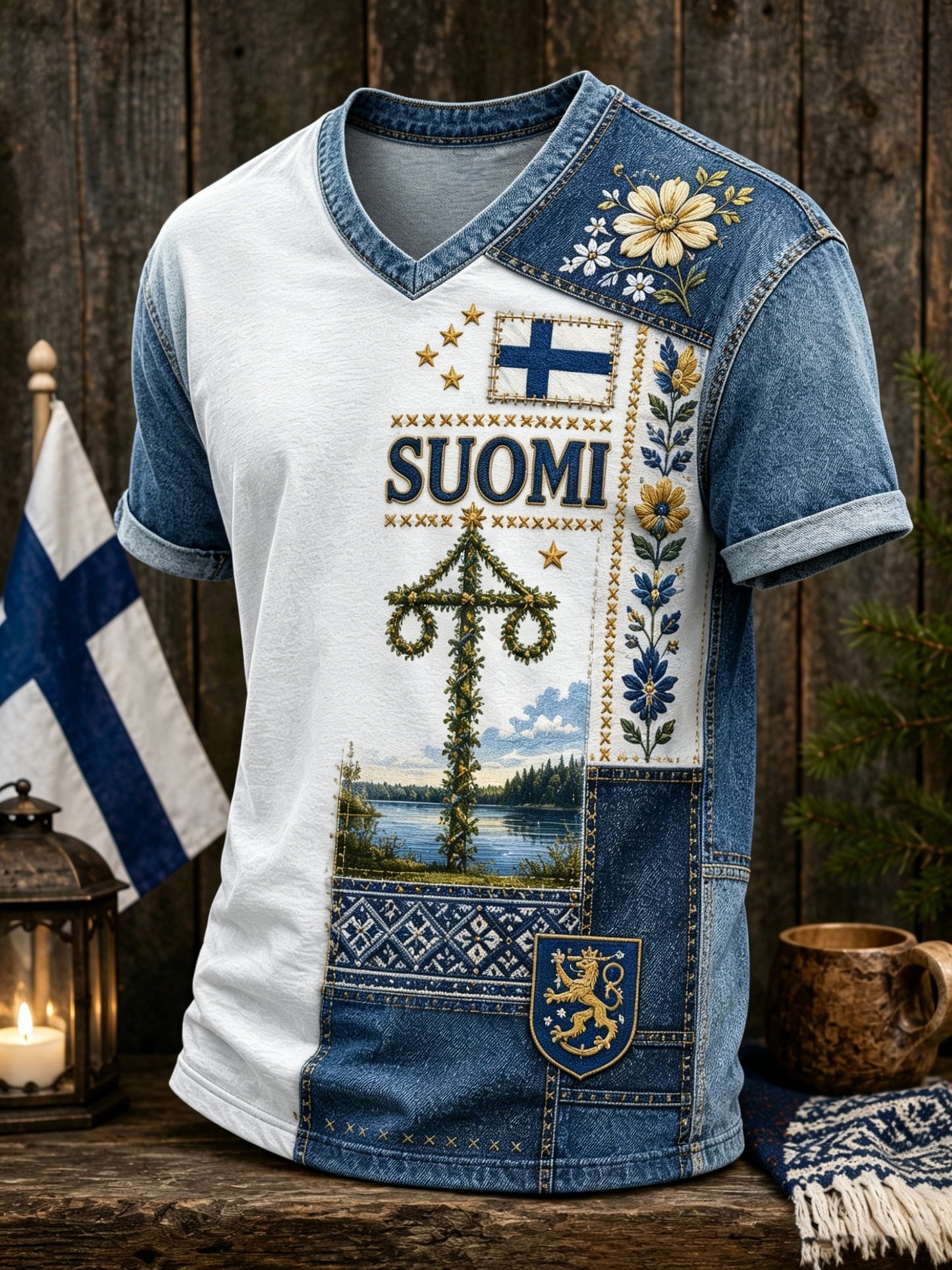 Miesten Suomen juhannusfestivaali Muistotaide Print T-paia