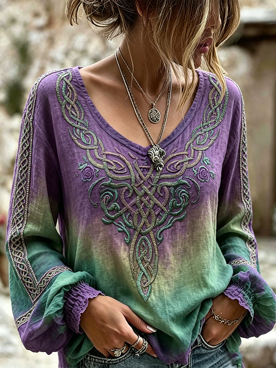 Naisten Vintage Viking Celtic Solmu Tulosta Gradient Puuvilla-Line-paita
