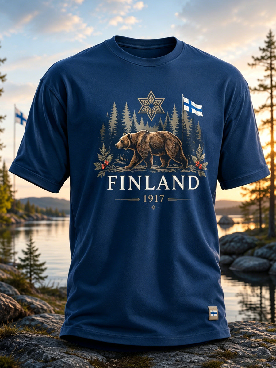 Miesten suomalainen veteraaniperintötaide Tulosta T-paita