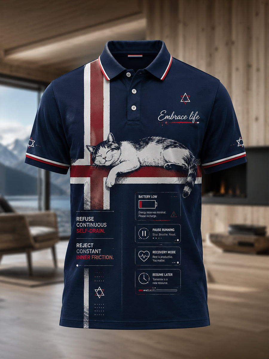 Miesten suomalainen taide Print Polo-paita, Symboli jatkuvan sisäisen riidan pysäyttämisestä