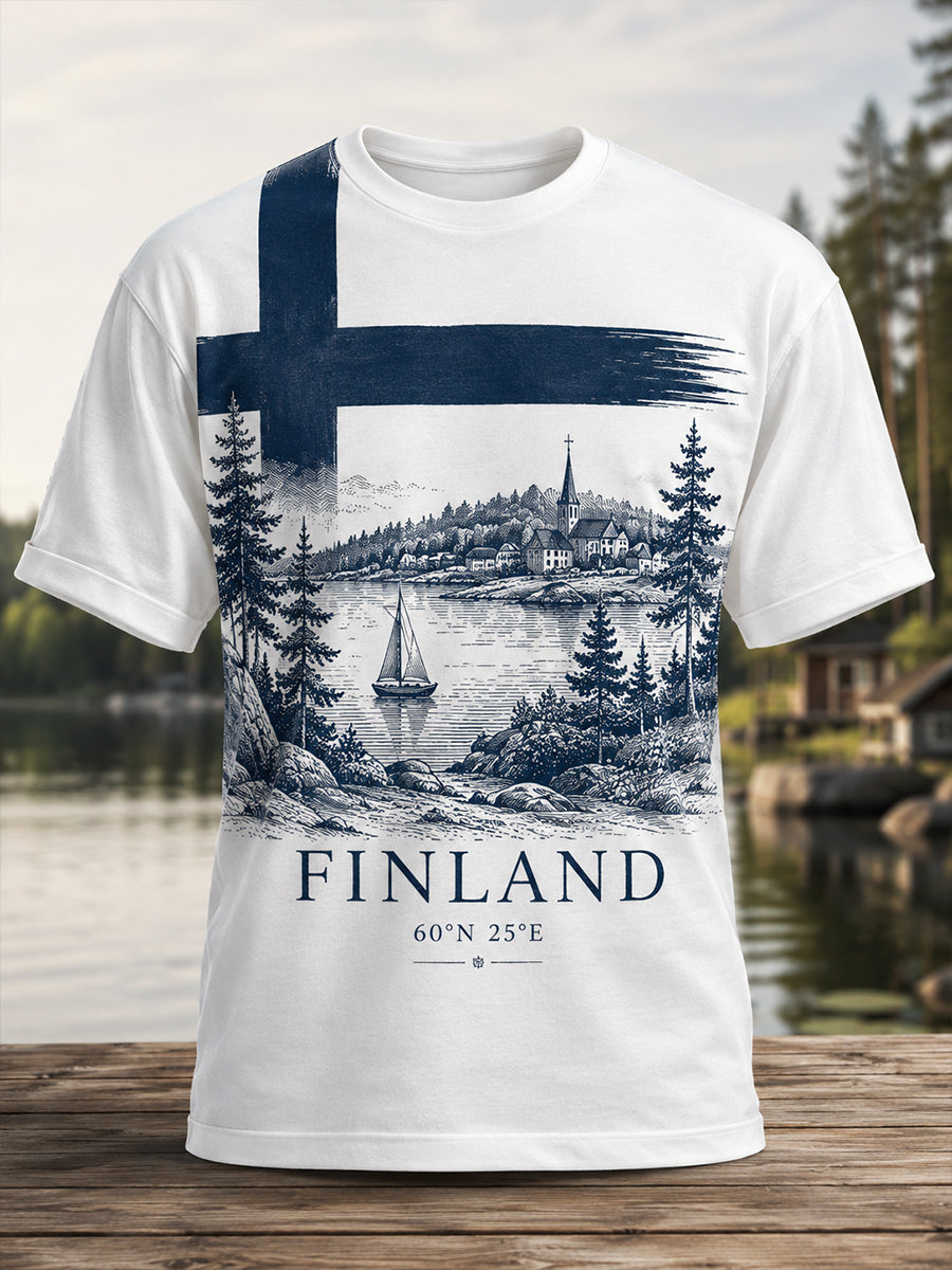 Miesten suomalainen veteraaniperintö -taidepainatus T-paita