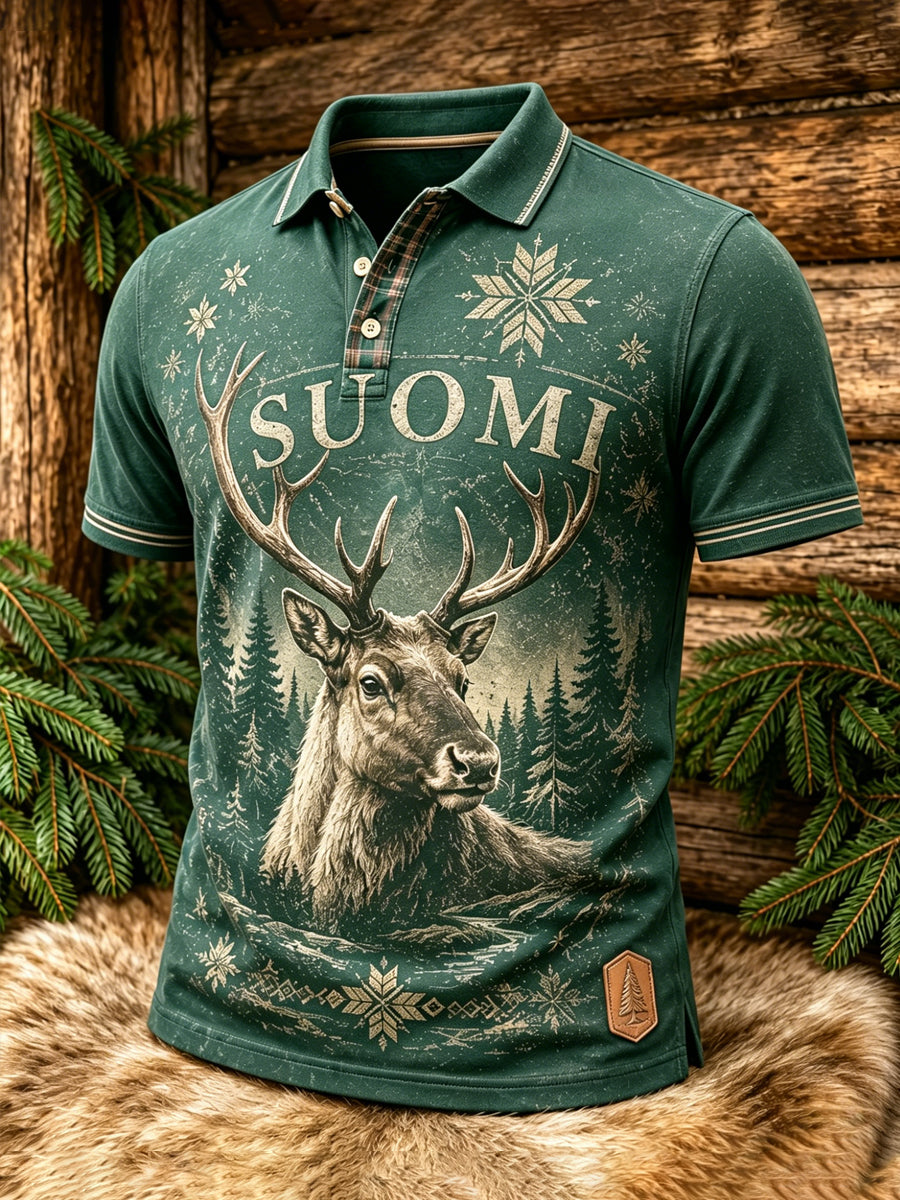 Miesten suomalainen teemainen poro-teema Print Polo.