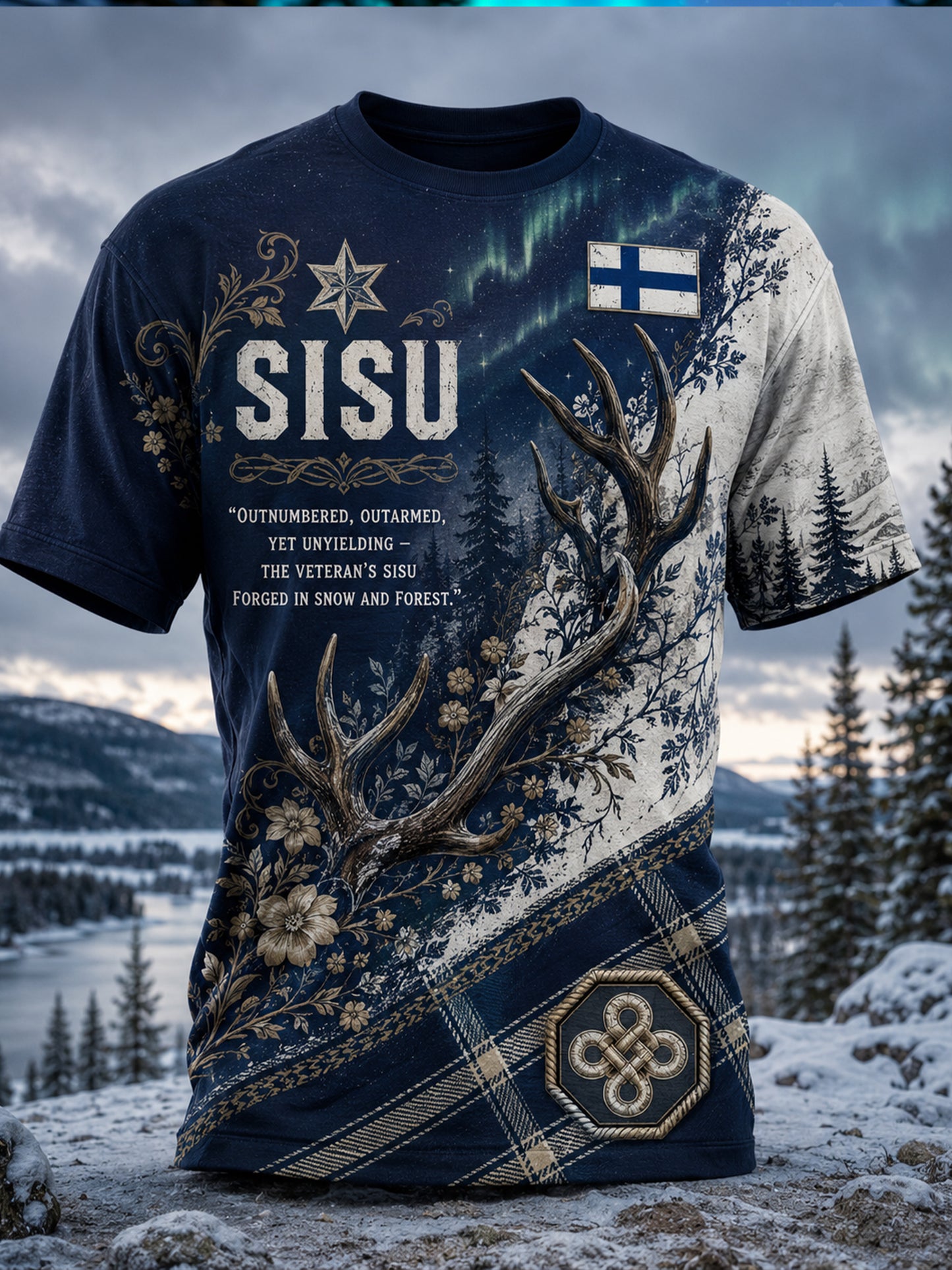 Miesten Sisu Suomalainen Perintö Veteraani Elementit Taidepainatus T-paita