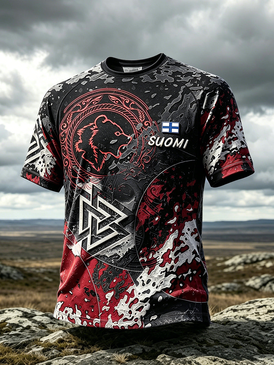 Miesten suomalainen erämaa Viking Print Casual T-paito