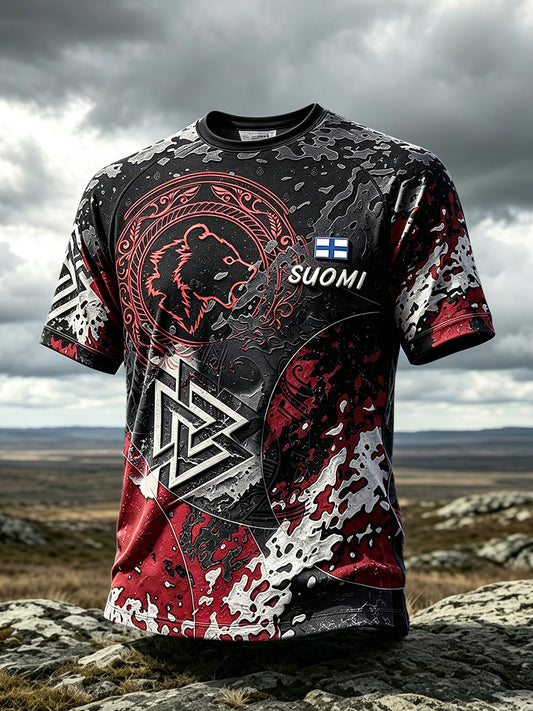 Miesten suomalainen erämaa Viking Print Casual T-paito