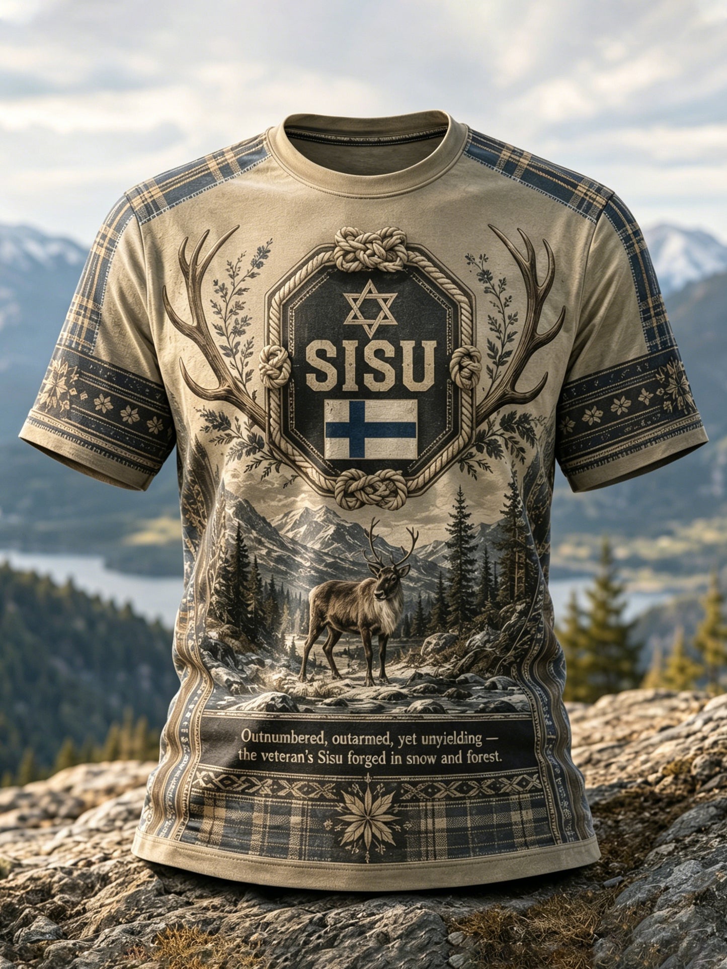 Miesten Sisu Suomalainen Perintö Veteraani Elementit Taidepainatus T-paita