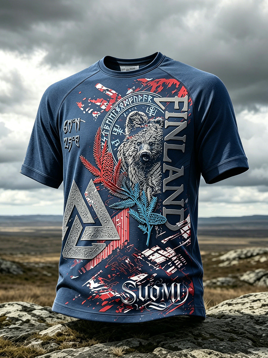 Miesten Suomen kulttuuriperintöä inspiroitu Graffiti Print Casual T-paito