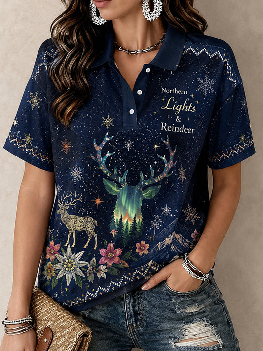 Naisten suomalainen arktinen poro Elementti Muistotaide Print Polo Print