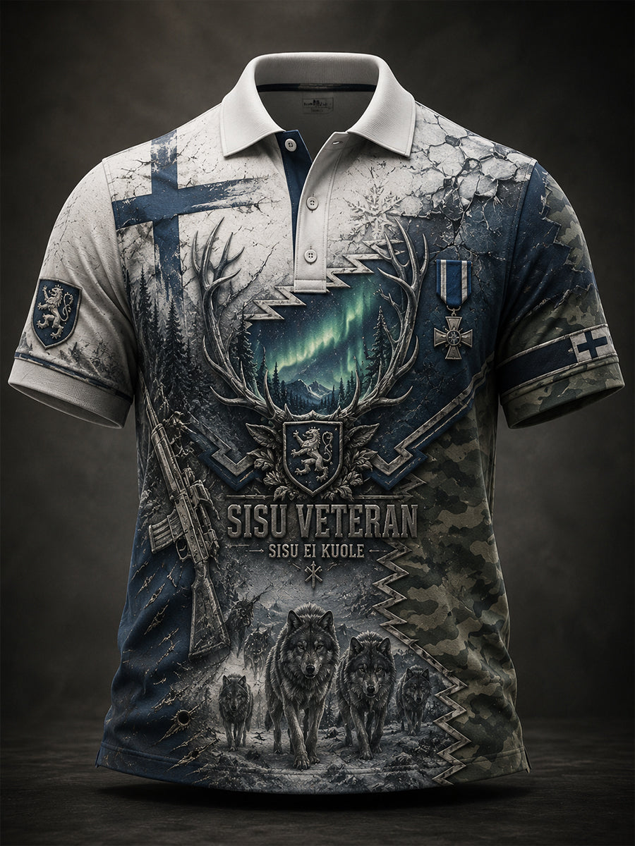 Miesten suomalainen Sisu Veteran kulttuuriperintö Muistotaide Print Polo.