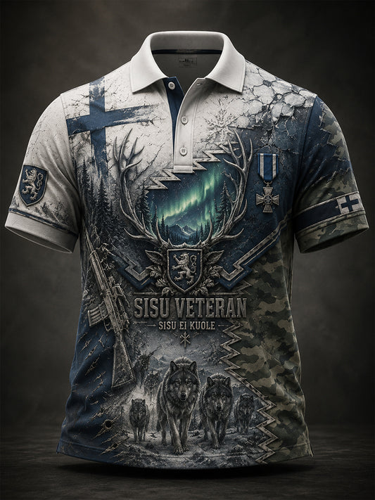 Miesten suomalainen Sisu Veteran kulttuuriperintö Muistotaide Print Polo.