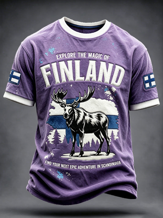 Miesten violetti Suomi Lippu tulosta Casual T-paito