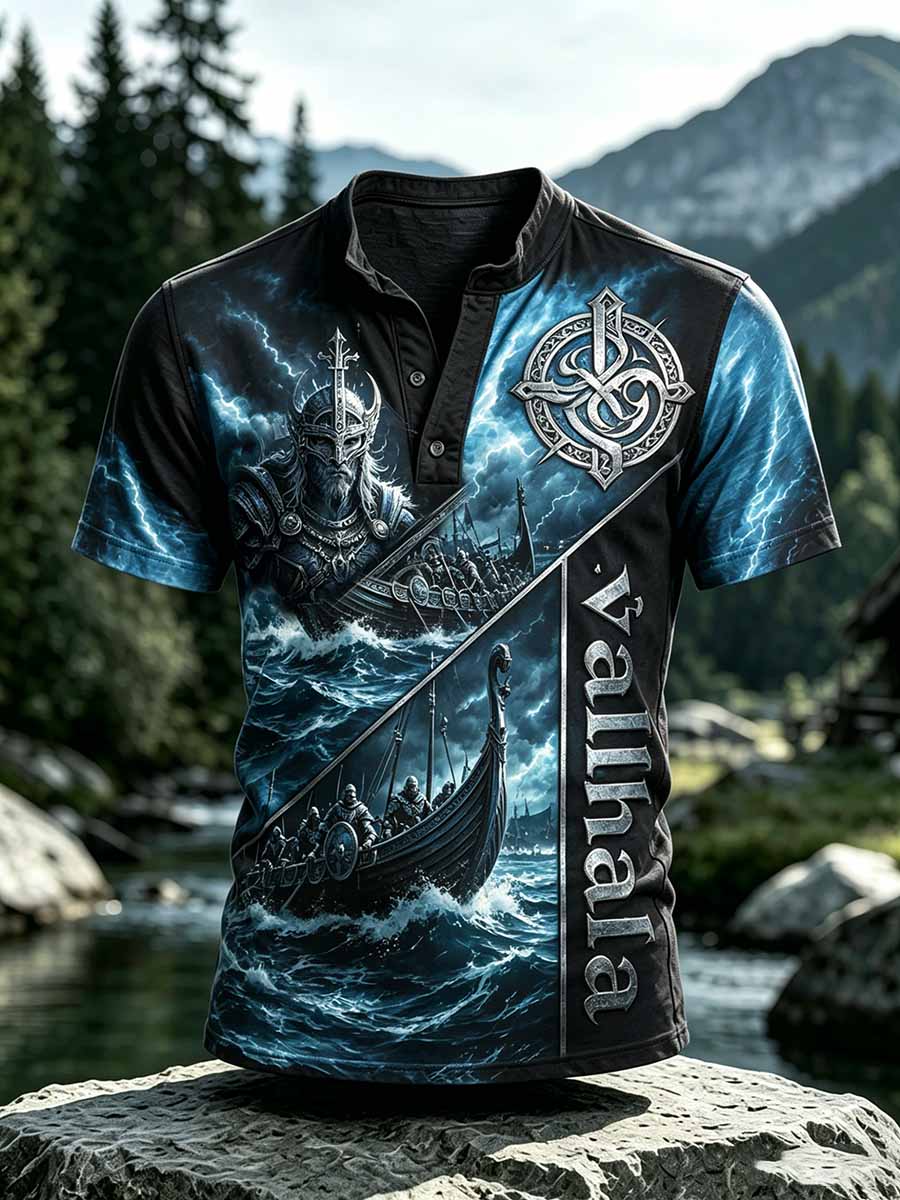 Miesten retro viikinkien Valhallaa esittelevä kuosipaita