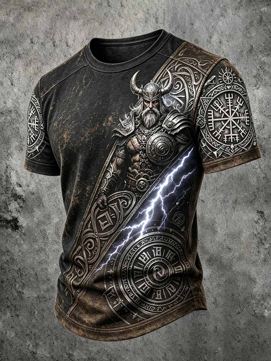 Miesten Retro Viking Berserker Print T-paia
