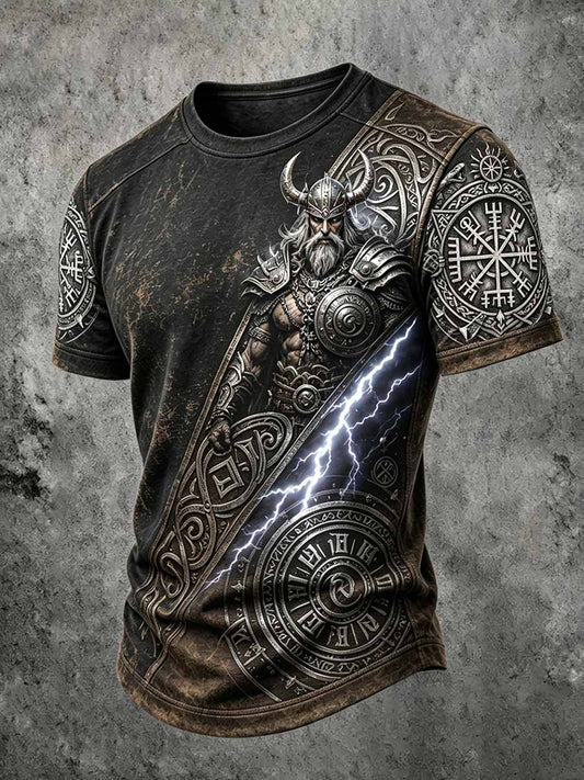Miesten Retro Viking Berserker Print T-paia
