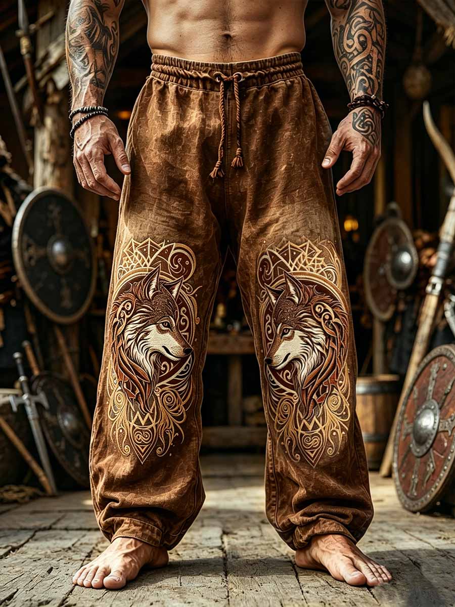 Miesten Retro Celtic Solmu Susi Viking painettu housut