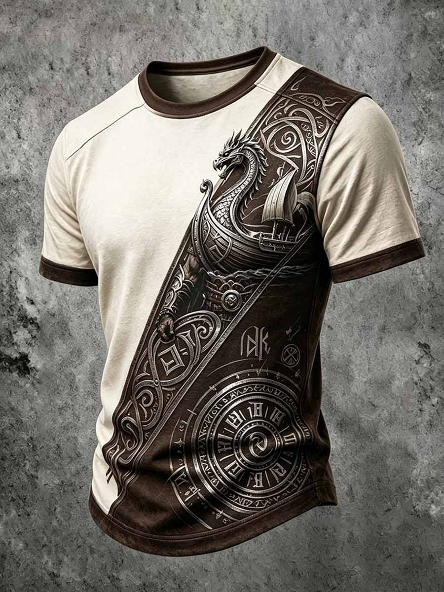 Miesten Retro Viking Dragon Head Alus Tulosta T-paia