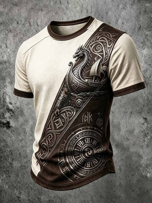 Miesten Retro Viking Dragon Head Alus Tulosta T-paia