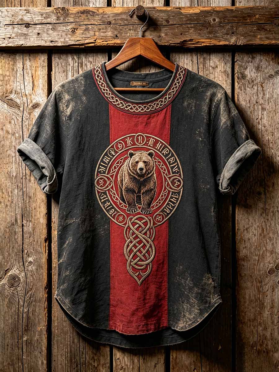 Miesten Vintage Viking Celtic Solva karhu kuvio painettu T-paita