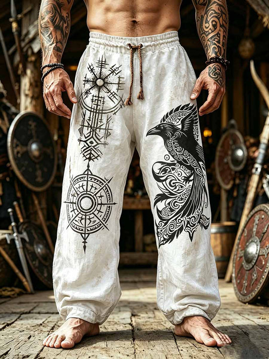 Miesten Vintage Viking Print housut