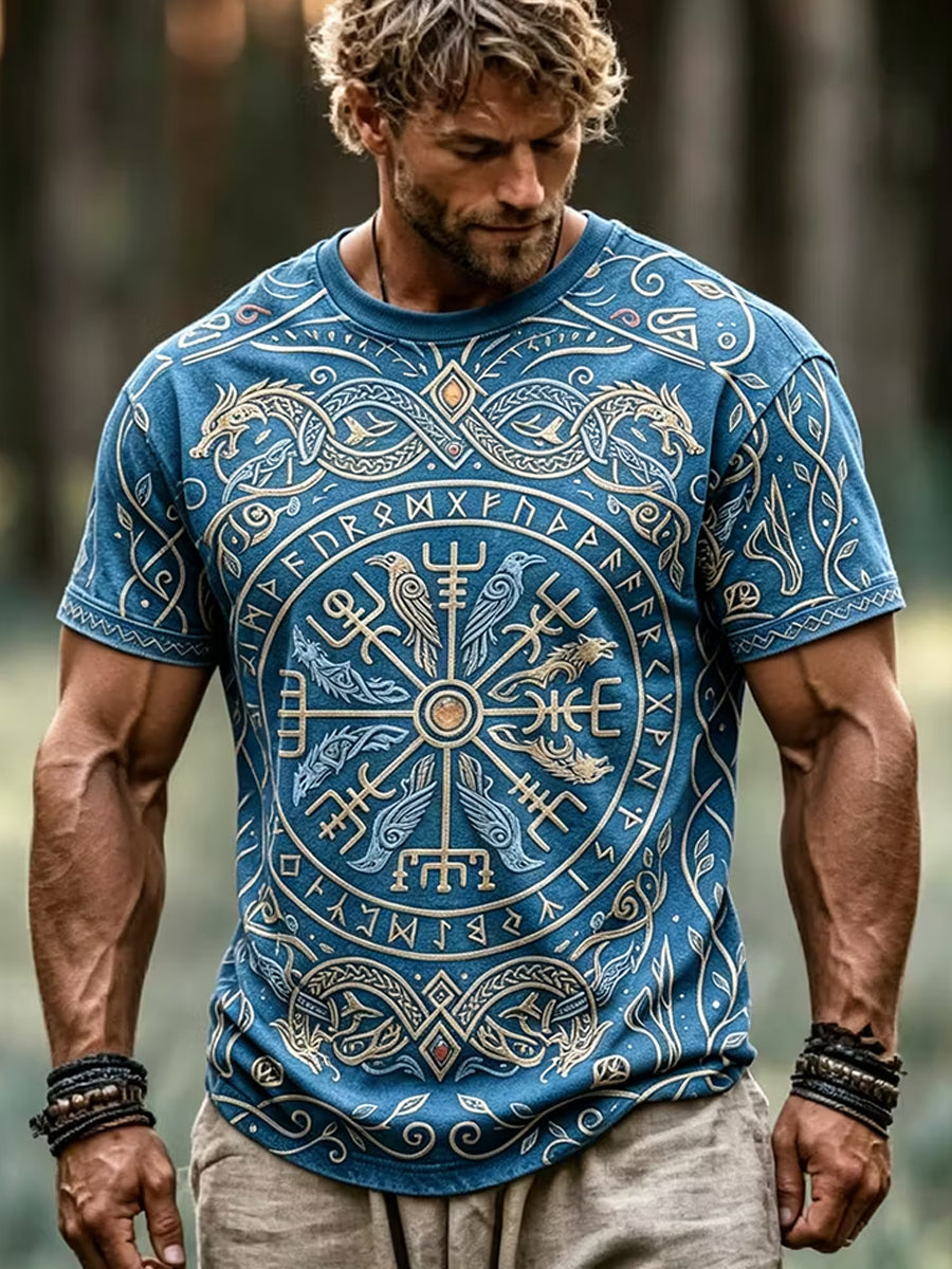 Miesten Retro Viking Art Print Casual T-paito
