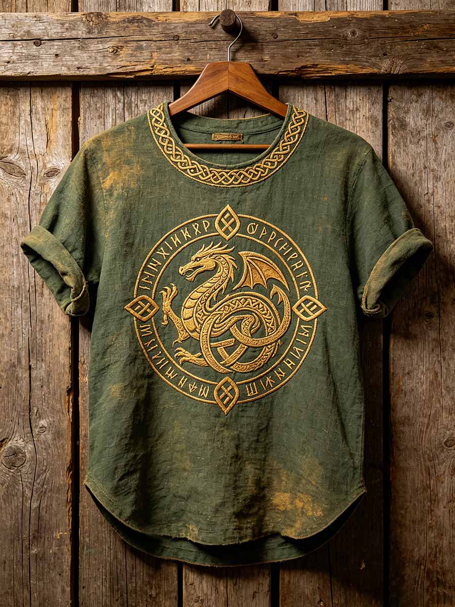 Miesten Vintage Viking kelttinen solmu lohikäärmeen kuvio painettu T-paita
