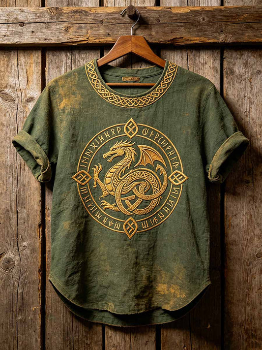 Miesten Vintage Viking kelttinen solmu lohikäärmeen kuvio painettu T-paita