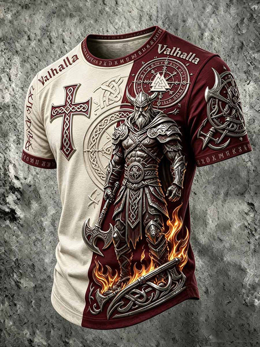 Miesten retro viikinkisoturi-painokuvioinen rento t-paita